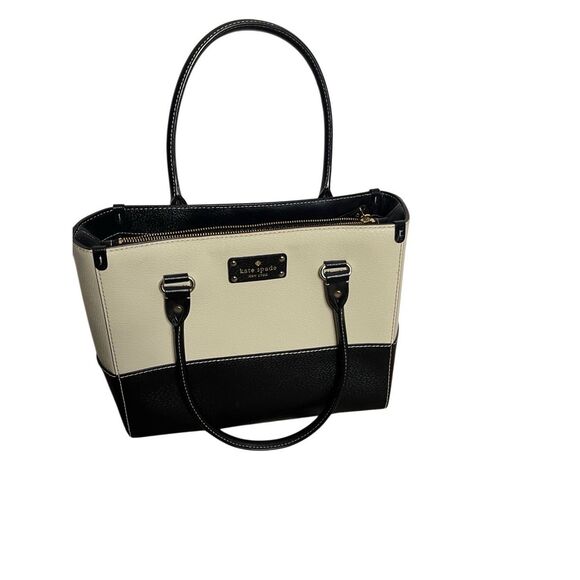 Kate Spade Womens Leather Colorblock Quinn Berkeley Lane Tote Bag Cream Black - Picture 1 of 7